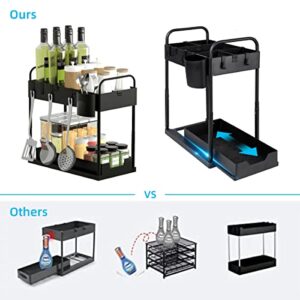 premium adjustable Under Sink Organizer, Multi-Purpose 2-Tire Organizer, with 4 Hooks,4 Dividers, 2 Handles, For Kitchen, Bathroom, Easy To Use For Storage And Organization (Black-1 Pack).