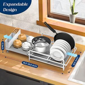 ACMETOP Dish Drying Rack 19" to 27" Expandable Large Capacity Dish Rack Heavy Duty Dish Drainer with Removable Cutlery Rack Cup Holder Aluminium Dish Racks for Kitchen Counter