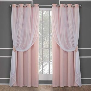 exclusive home catarina layered solid room darkening blackout and sheer grommet top curtain panel pair, 52″x84″, rose blush