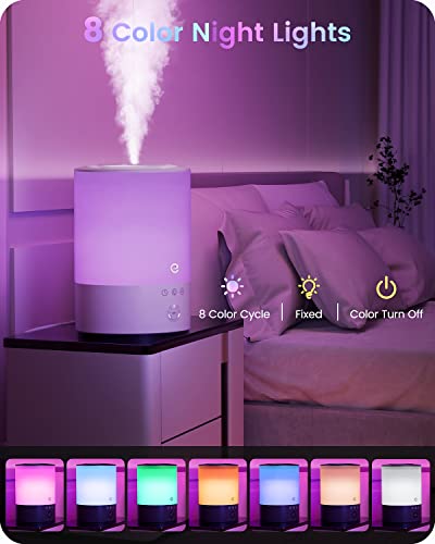 Cool Mist Humidifiers for Bedroom Large Room, Esemoil 2.5L Smart WiFi Baby Air Humidifier with Top-Fill & 28dB Quiet, 24H Ultrasonic Diffuser for Plants, 8 Color Light, Voice Control, Works with Alexa