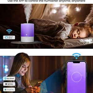 Cool Mist Humidifiers for Bedroom Large Room, Esemoil 2.5L Smart WiFi Baby Air Humidifier with Top-Fill & 28dB Quiet, 24H Ultrasonic Diffuser for Plants, 8 Color Light, Voice Control, Works with Alexa