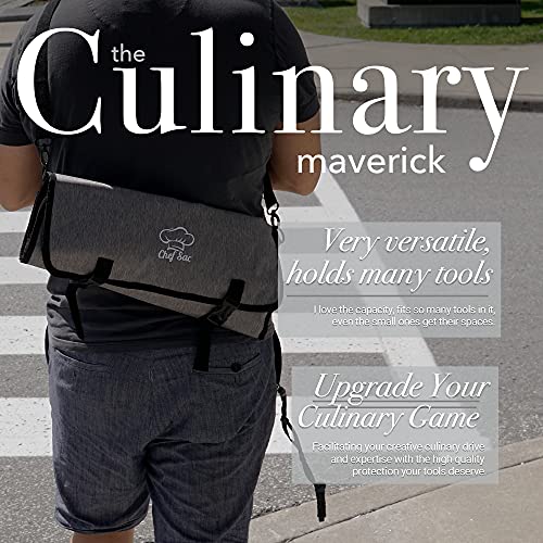 Chef Knife Roll Bag | 8+ Slots for Knives & Kitchen Tools | Water Resistant Knife Bag | Knife Carrying Case Only, Tools Not Included | Chef Knife Bag for Professional Chefs & Culinary Students (Grey)