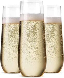 munfix 48 pack stemless plastic champagne flutes disposable 9 oz clear plastic toasting glasses shatterproof recyclable and bpa-free