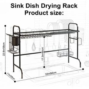 YuAnWe Over The Sink Dish Drying Rack, Large Dish Drying Rack with Durable Stainless Steel, Metal Dish Drying Rack for Kitchen Organizer Storage Space Saver, Black 33inch