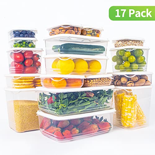 GEIKR 17 Pack Stackable Food Storage Containers with Lids, BPA-Free Plastic Meal Prep Container Reusable, Refrigerator & Freezer & Microwave & Dishwasher Safe Kitchen Organizer