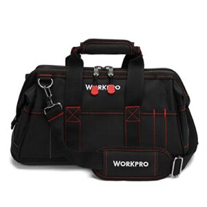 workpro 16-inch close top wide mouth tool storage bag with water proof rubber base, w081022a, 16″