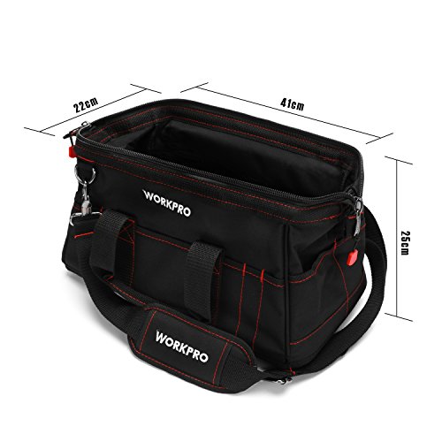 WORKPRO 16-inch Close Top Wide Mouth Tool Storage Bag with Water Proof Rubber Base, W081022A, 16"