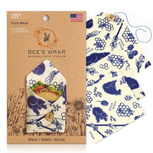 bee’s wrap – lunch pack – made in the us – beeswax food wrap – bees and bears print – 3 pieces (sandwich wrap, 2 medium food wraps)