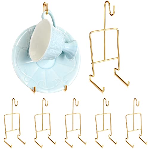 8 Pieces Tea Cup and Saucer Display Stand Holder Rack Metal Cup Saucer Holder Tea Cup Holder Display Coffee Mug Organizer for Plate Teapot, 6.22 x 2.44 Inches (Gold, Classic Style)