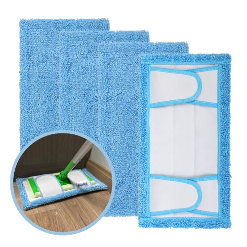 Reusable Mop Pad (UP to 100X) for Swiffer Sweeper Mop, 12.5'' Microfiber Mop Pad Refill Washable for Hard Floor Baseboard Cleaning, Wet/Dry Cleaning Pad, 4 Pack