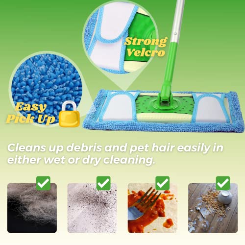 Reusable Mop Pad (UP to 100X) for Swiffer Sweeper Mop, 12.5'' Microfiber Mop Pad Refill Washable for Hard Floor Baseboard Cleaning, Wet/Dry Cleaning Pad, 4 Pack