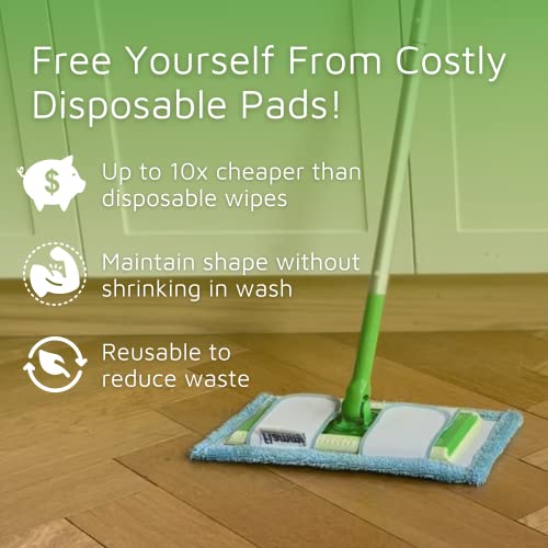 Reusable Mop Pad (UP to 100X) for Swiffer Sweeper Mop, 12.5'' Microfiber Mop Pad Refill Washable for Hard Floor Baseboard Cleaning, Wet/Dry Cleaning Pad, 4 Pack