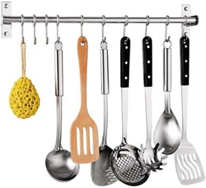 petilleur kitchen sliding hooks, stainless steel hanging rack rail organize kitchen tools with 10 utensil removable s hooks for towel, spoon, coats, bathrobe, bbq,wall mounted hanger (60cm 10 hooks)
