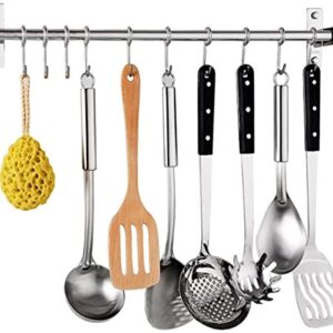 Petilleur Kitchen Sliding Hooks, Stainless Steel Hanging Rack Rail Organize Kitchen Tools with 10 Utensil Removable S Hooks for Towel, Spoon, Coats, Bathrobe, BBQ,Wall Mounted Hanger (60CM 10 Hooks)