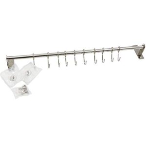 Petilleur Kitchen Sliding Hooks, Stainless Steel Hanging Rack Rail Organize Kitchen Tools with 10 Utensil Removable S Hooks for Towel, Spoon, Coats, Bathrobe, BBQ,Wall Mounted Hanger (60CM 10 Hooks)