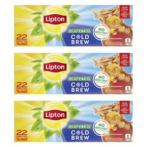 lipton cold brew family black iced tea unsweetened decaffeinated tea bags, 22 count (pack of 3)