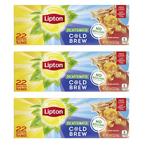 Lipton Cold Brew Family Black Iced Tea Unsweetened Decaffeinated Tea Bags, 22 Count (Pack of 3)