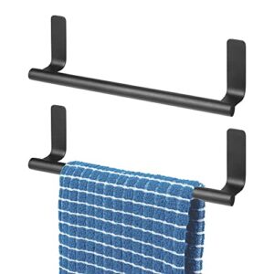 mDesign Steel Wall-Mounted Towel Rack Storage Holder - Self-Adhesive Space Saving Towel Bar for Bathroom, Kitchen - Holds Hand Towels - Stick on Doors or Cabinet - Omni Collection - 2 Pack - Black