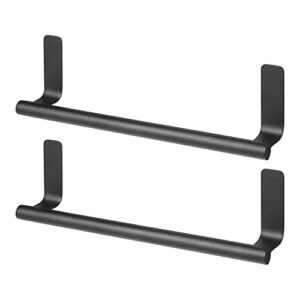 mDesign Steel Wall-Mounted Towel Rack Storage Holder - Self-Adhesive Space Saving Towel Bar for Bathroom, Kitchen - Holds Hand Towels - Stick on Doors or Cabinet - Omni Collection - 2 Pack - Black