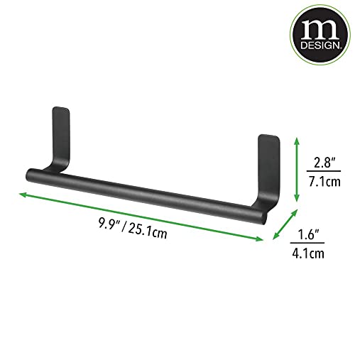 mDesign Steel Wall-Mounted Towel Rack Storage Holder - Self-Adhesive Space Saving Towel Bar for Bathroom, Kitchen - Holds Hand Towels - Stick on Doors or Cabinet - Omni Collection - 2 Pack - Black