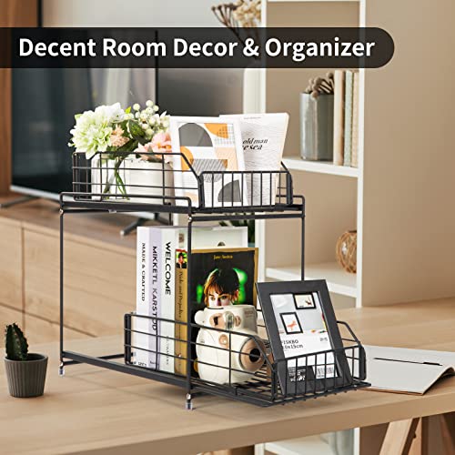 SUEH DESIGN Under Sink Organizers and Storage, Large Capacity Under Cabinet Storage 2 Tier Pull Out Kitchen Cabinet Organizer with Hanging Rail for Bathroom Kitchen Storage Shelf