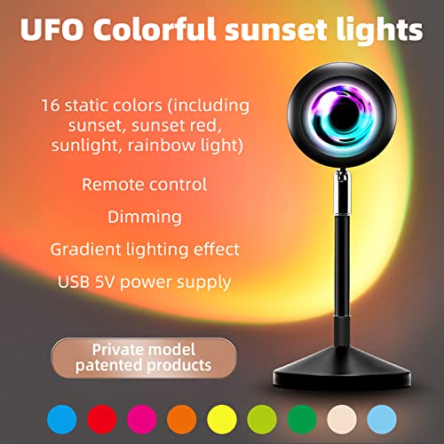Streamlet Sunset Lamp, 16 Colors Sunset Projection Lamp with Remote, Multiple Colors Night Light for Living Room Bedroom Holiday Decoration, USB Port--Color Changing & Fade Mode
