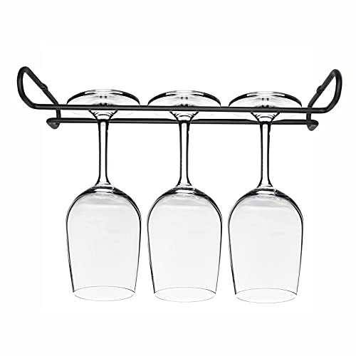 eastbao Wine Glass Rack Under Cabinet Shelf Glasses Holder Storage With Drying Stemware Rack Under Counter Wine Glass Holder Metal Hanger Steamware Wine Glass Hanging Rack for Bar and Kitchen Black