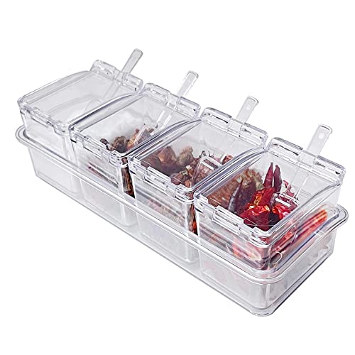 2 Pieces of Kitchen Transparent Seasoning Box, Spice Jar, Plastic Storage Container, with Lid and Spoon