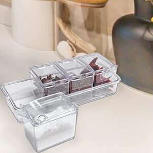 2 Pieces of Kitchen Transparent Seasoning Box, Spice Jar, Plastic Storage Container, with Lid and Spoon