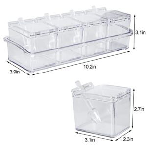 2 Pieces of Kitchen Transparent Seasoning Box, Spice Jar, Plastic Storage Container, with Lid and Spoon