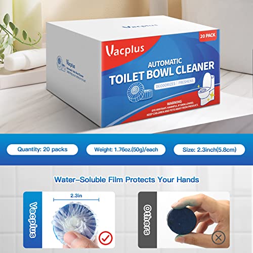 Vacplus Toilet Bowl Cleaners, Ultra-Clean Toilet Cleaners for Deodorizing & Descaling, Long-Lasting Blue Toilet Bowl Cleaner Tablets with Sustained-Release Technology Against Tough Stains (20 PACK)