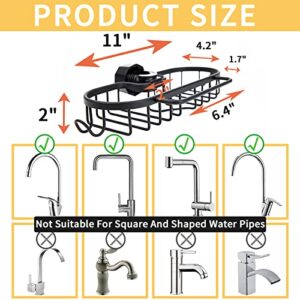 AIVIIN Aluminum Faucet Sponge Hook Holder for Kitchen Sink, Adjustable Detachable Over Aluminum Rack Caddy Organizer for Bathroom, Scrubbers, Compatible with Faucets 0.25-1 Inches in Diameter, Black