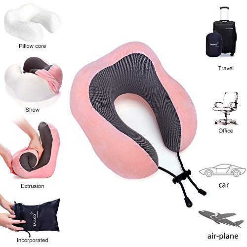 Travel Pillow, Best Memory Foam Neck Pillow Head Support Soft Pillow for Sleeping Rest, Airplane Car & Home Use (Pink)