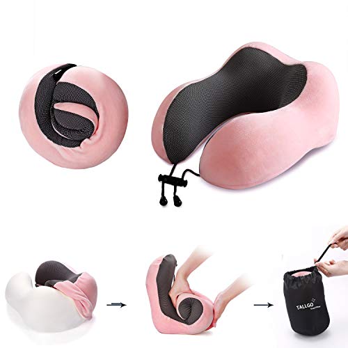 Travel Pillow, Best Memory Foam Neck Pillow Head Support Soft Pillow for Sleeping Rest, Airplane Car & Home Use (Pink)