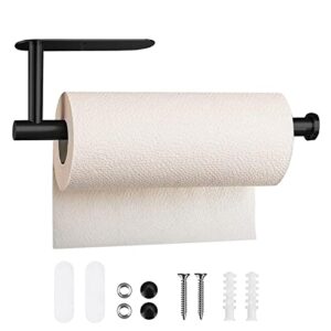paper towel holder,paper towel holder under cabinet self adhesive kitchen countertop wall mount paper towel holders with screws for rough surface,vertically or horizontally black