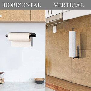 Paper Towel Holder,Paper Towel Holder Under Cabinet Self Adhesive Kitchen Countertop Wall Mount Paper Towel Holders with Screws for Rough Surface,Vertically or Horizontally Black