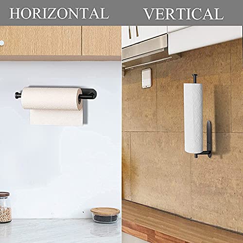 Paper Towel Holder,Paper Towel Holder Under Cabinet Self Adhesive Kitchen Countertop Wall Mount Paper Towel Holders with Screws for Rough Surface,Vertically or Horizontally Black