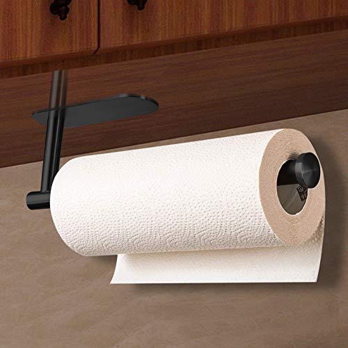 Paper Towel Holder,Paper Towel Holder Under Cabinet Self Adhesive Kitchen Countertop Wall Mount Paper Towel Holders with Screws for Rough Surface,Vertically or Horizontally Black