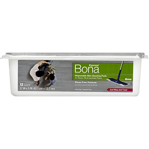 Bona Multi-Surface Floor Disposable Wet Cleaning Pads, for Stone Tile Laminate and Vinyl LVT/LVP, 12ct