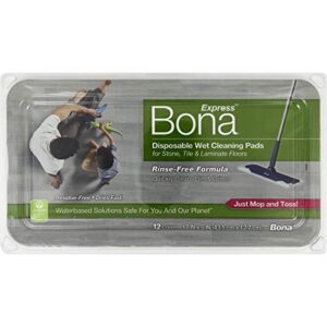 Bona Multi-Surface Floor Disposable Wet Cleaning Pads, for Stone Tile Laminate and Vinyl LVT/LVP, 12ct