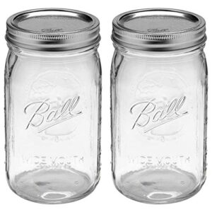 ball wide mouth 32-ounces quart mason jars with lids and bands, set of 2