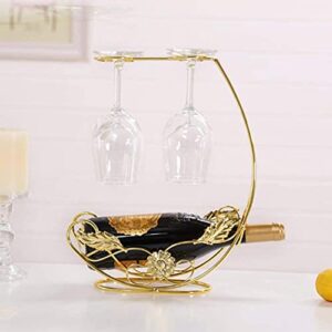 homeme Tabletop Metal Wine Rack &Wine Glass Holder - Under Cabinet Goblet Wine Bottle Holder Glass Storage Rack Metal Storage Rack Elegant Freestanding Stemware Holder Stand for Bar Kitchen Golden