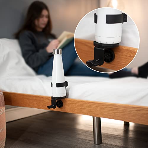 VIVO Clamp-on Desk and Bed Cup Holder, No Spill Adjustable Drink Mount, Support for Hydro Flasks, Coffee Mugs, Easy to Install, Horizontal or Vertical Surface Mounting, Black, Mount-CUP1