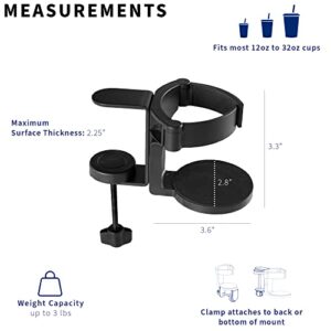 VIVO Clamp-on Desk and Bed Cup Holder, No Spill Adjustable Drink Mount, Support for Hydro Flasks, Coffee Mugs, Easy to Install, Horizontal or Vertical Surface Mounting, Black, Mount-CUP1