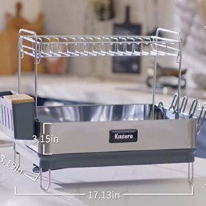 Kitsure Dish Rack, 2-Tier Dish Drying Rack with Large Capacity, Multifunctional Dish Drying Rack with Drainboard, Rustproof & Durable Dish Rack