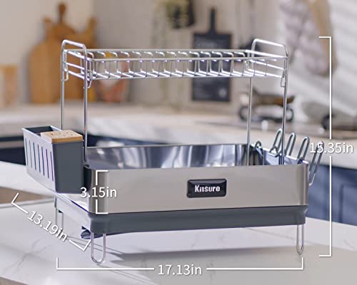 Kitsure Dish Rack, 2-Tier Dish Drying Rack with Large Capacity, Multifunctional Dish Drying Rack with Drainboard, Rustproof & Durable Dish Rack