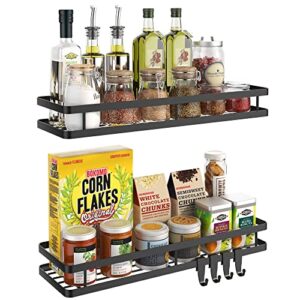 couwilson spice rack organizer wall mounted 15.7in 2 pack hanging seasoning spice organizer shelf, spice rack storage for cabinet or wall mount with 4 strong hooks, for kitchen, bathroom