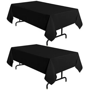 sancua 2 pack black tablecloth 60 x 102 inch, rectangle 6 feet table cloth – stain and wrinkle resistant washable polyester table cover for dining table, buffet parties and camping