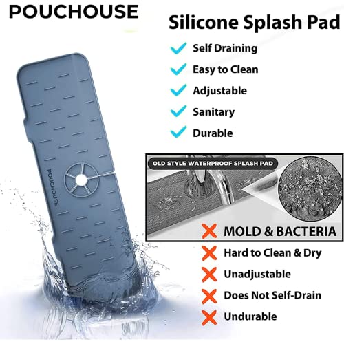 Pouchouse Sink Splash Guard 3 Pack-Faucet Mat for Kitchen-Kitchen Gadgets-Drying Mat For Kitchen Protectors-Sponge Holder-Under sink Mats For Kitchen Waterproof(Black Grey).