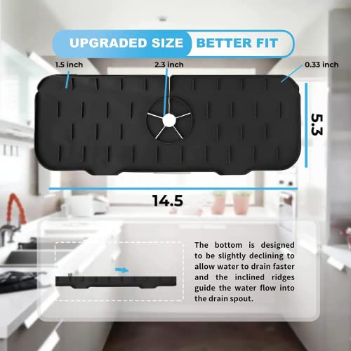 Pouchouse Sink Splash Guard 3 Pack-Faucet Mat for Kitchen-Kitchen Gadgets-Drying Mat For Kitchen Protectors-Sponge Holder-Under sink Mats For Kitchen Waterproof(Black Grey).